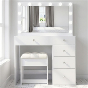 Boahaus Calypso 3-Drawer Modern Wood Makeup Vanity with Mirror in White