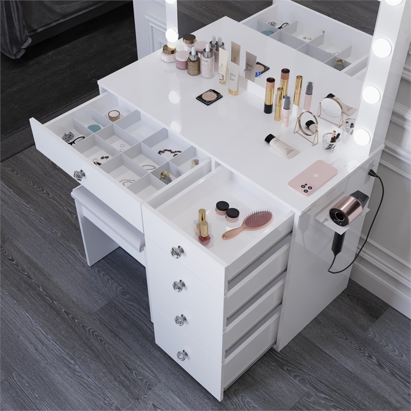 Boahaus Calypso 3-Drawer Modern Wood Makeup Vanity with Mirror in White