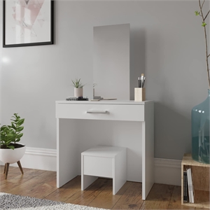 Boahaus Caroline 1-Drawer Modern Wood Makeup Vanity Set with Mirror in White