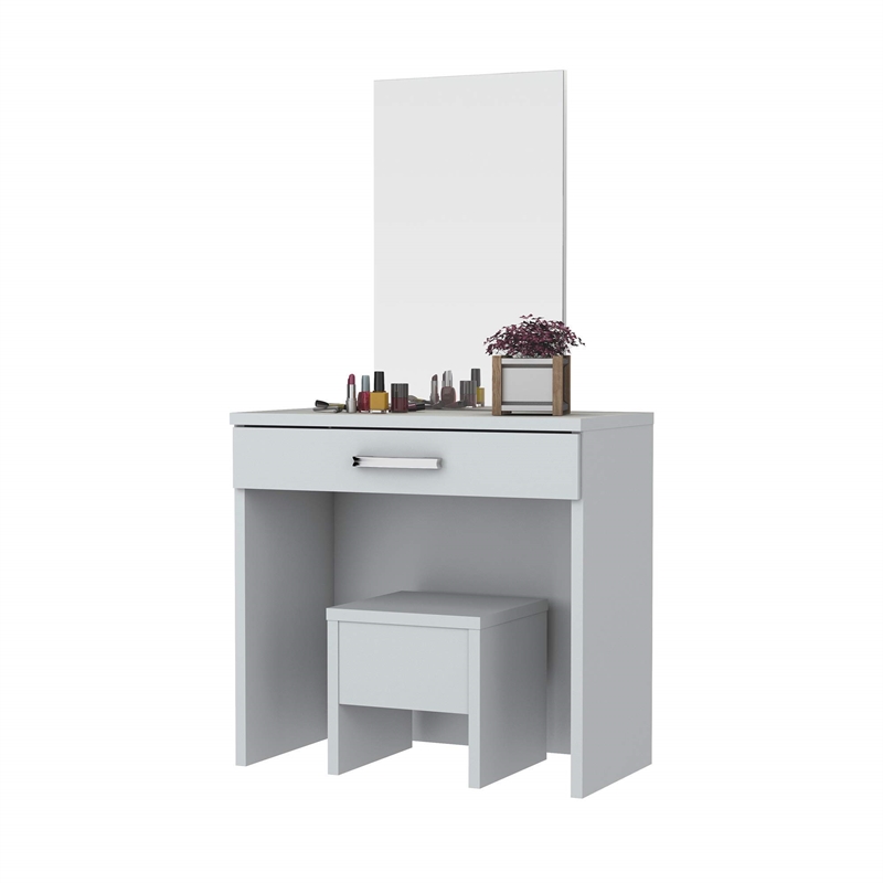 Boahaus Caroline 1-Drawer Modern Wood Makeup Vanity Set with Mirror in White
