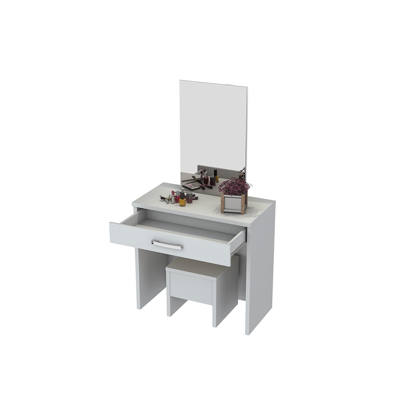 Boahaus Caroline 1-Drawer Modern Wood Makeup Vanity Set with Mirror in White