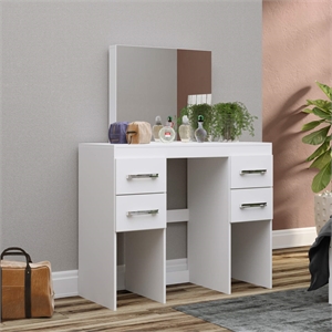 Boahaus Charlotte 4-Drawer Modern Wood Makeup Vanity with Mirror in White