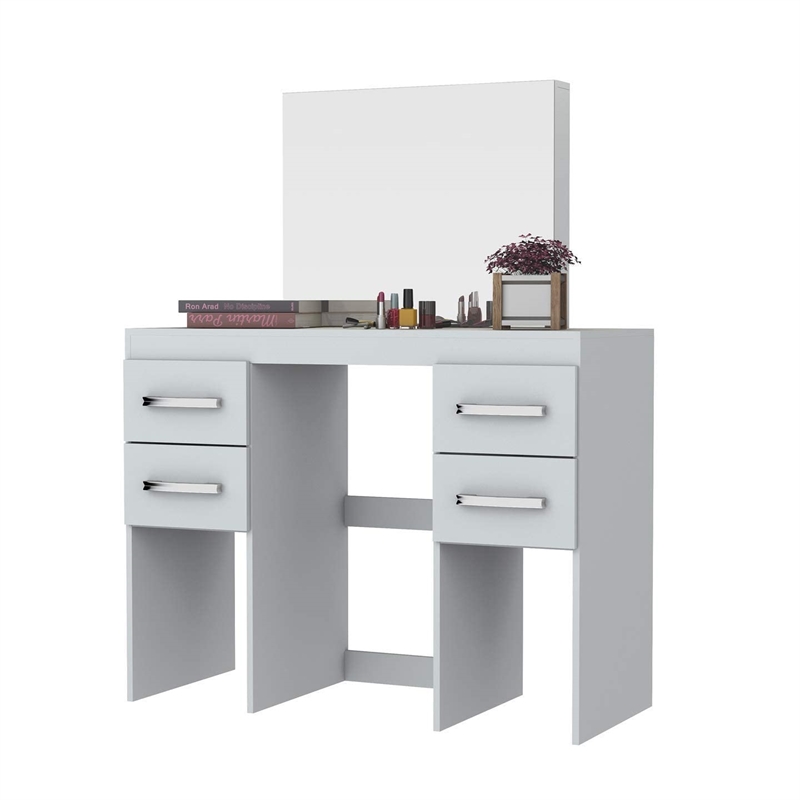 Boahaus Charlotte 4-Drawer Modern Wood Makeup Vanity with Mirror in White