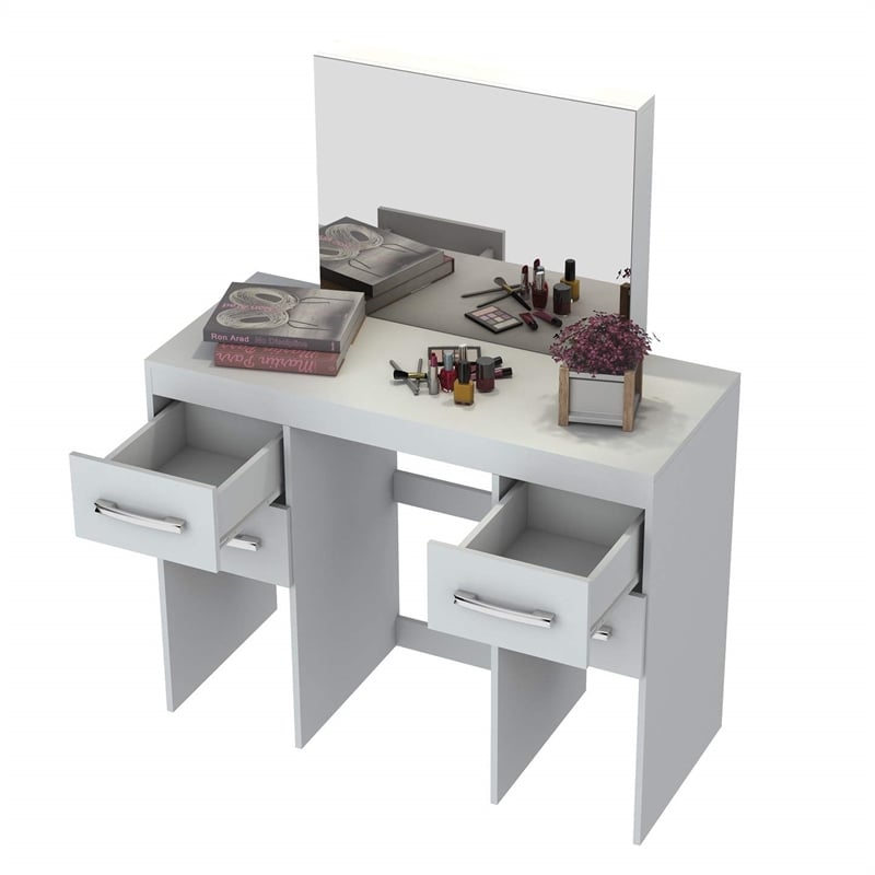 Boahaus Charlotte 4-Drawer Modern Wood Makeup Vanity with Mirror in White