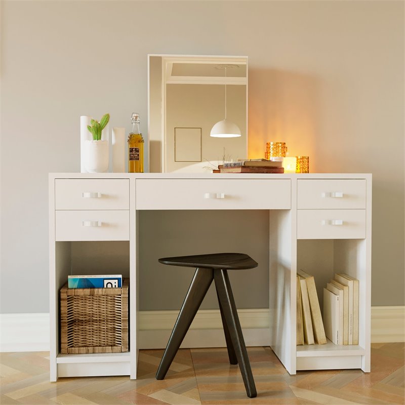 Boahaus Christina 5-Drawer Modern Wood Vanity with Mirror Top in White