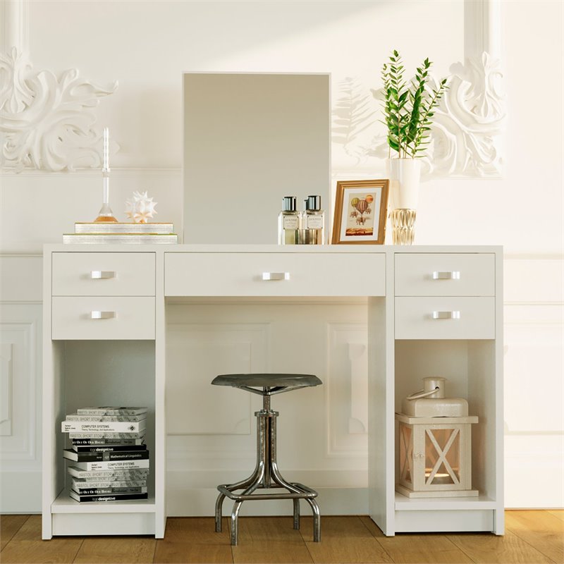 Boahaus Christina 5-Drawer Modern Wood Vanity with Mirror Top in White