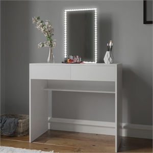 Boahaus Cora 2-Drawer Modern Wood Dressing Table with Lighted Mirror in White