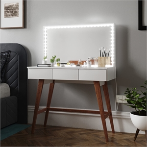 Boahaus Cybele 3-Drawer Modern Wood Vanity with LED Lights in White/Brown