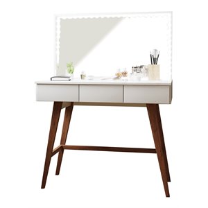boahaus cybele 3-drawer modern wood vanity with led lights in white/brown