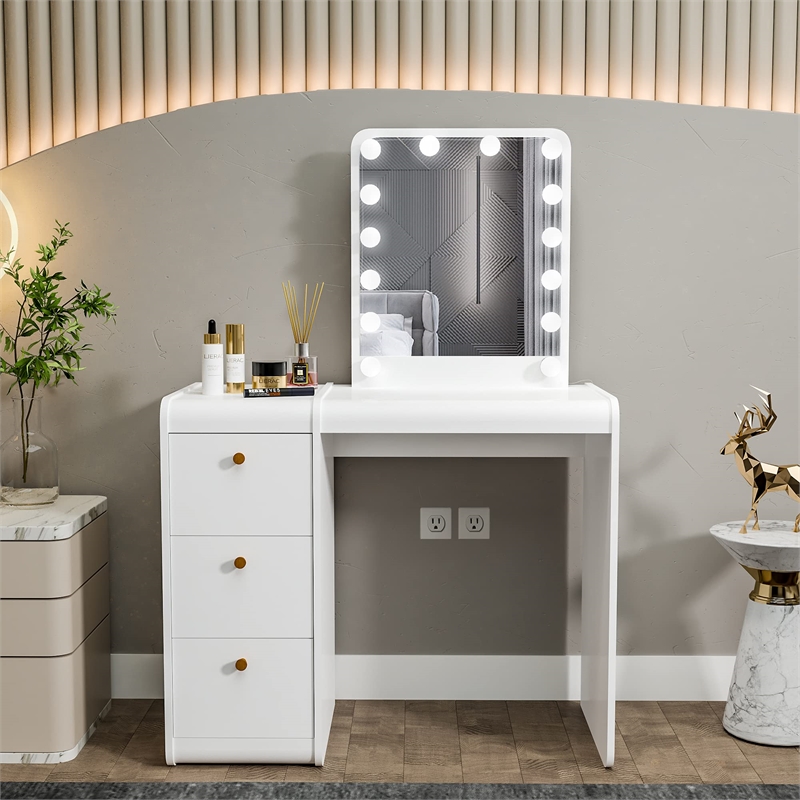 Boahaus Dalia 3-Drawer Modern Wood Lighted Vanity with Mirror in White