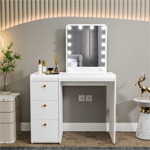 Boahaus Dalia 3-Drawer Modern Wood Lighted Vanity with Mirror in White
