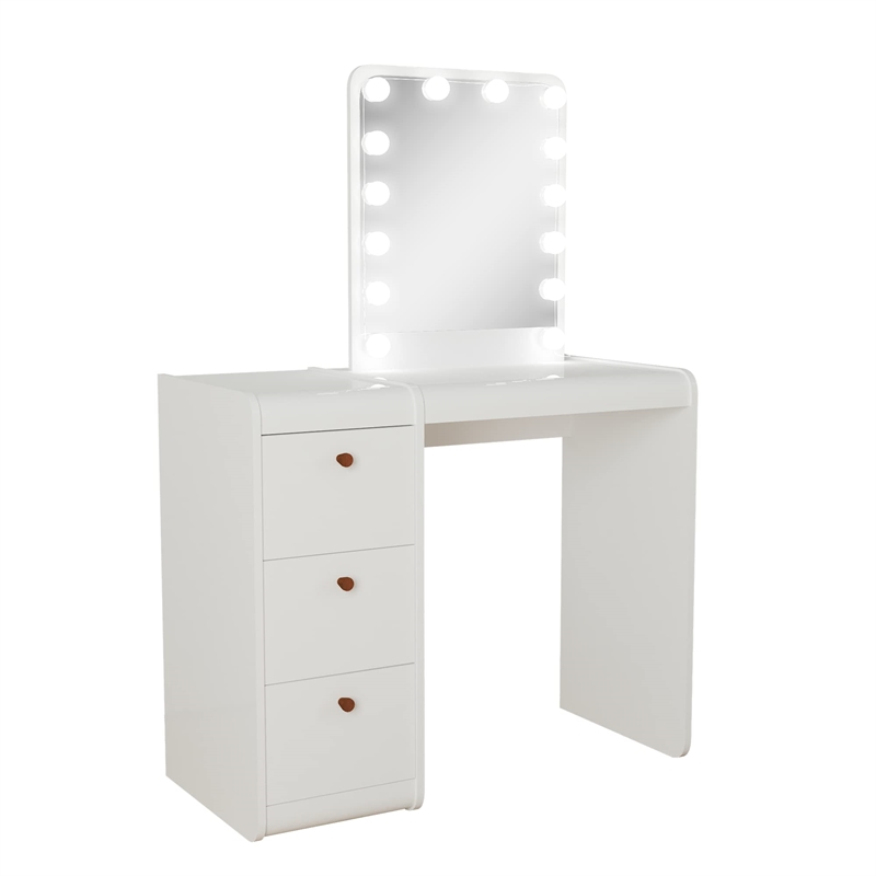 Boahaus Dalia 3-Drawer Modern Wood Lighted Vanity with Mirror in White