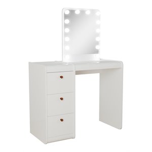 boahaus dalia 3-drawer modern wood lighted vanity with mirror in white