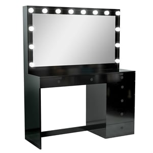 Boahaus Diana 7-Drawer Modern Wood Dressing Table with Mirror in Black