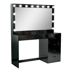 boahaus diana 7-drawer modern wood dressing table with mirror in black