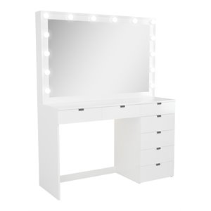 boahaus diana 7-drawer modern wood dressing table with mirror in white