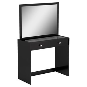 boahaus doris 2-drawer modern wood dressing table with mirror in black