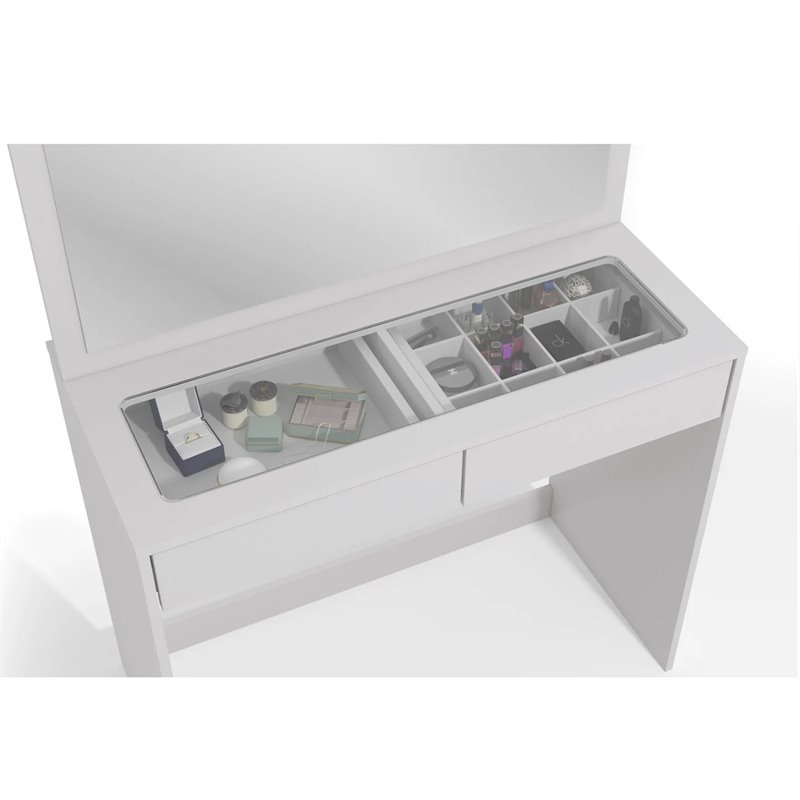 Boahaus Doris 2Drawer Modern Wood Dressing Table with Mirror in White