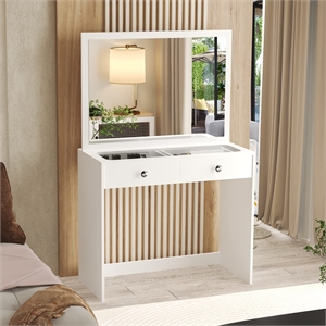 Boahaus Doris 2-Drawer Modern Wood Dressing Table with Mirror in White