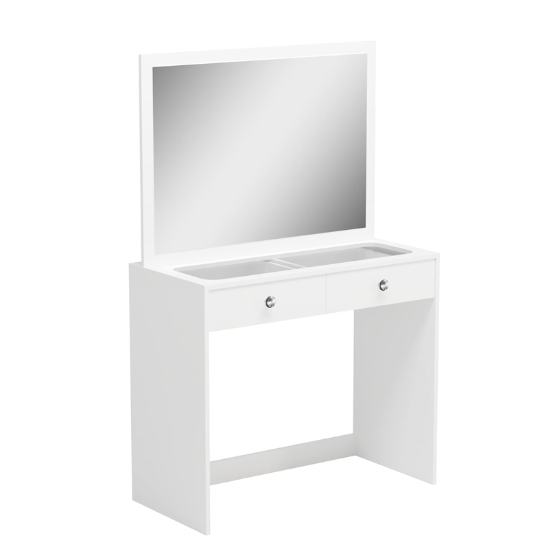 Boahaus Doris 2-Drawer Modern Wood Dressing Table with Mirror in White