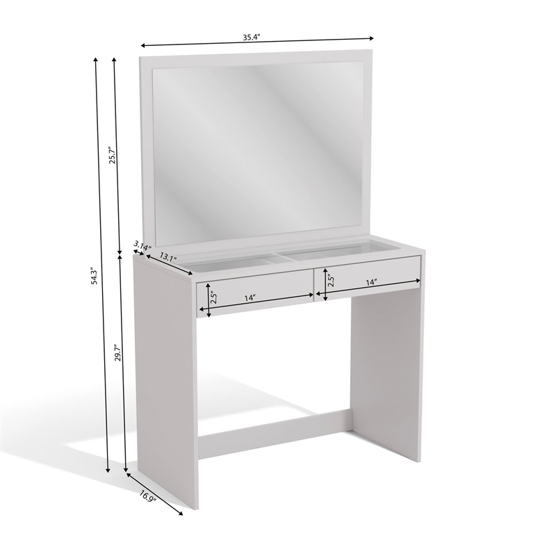 Boahaus Doris 2-Drawer Modern Wood Dressing Table with Mirror in White