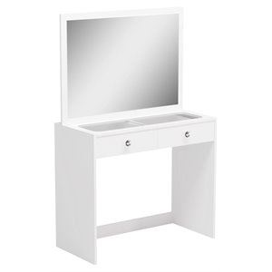 boahaus doris 2-drawer modern wood dressing table with mirror in white