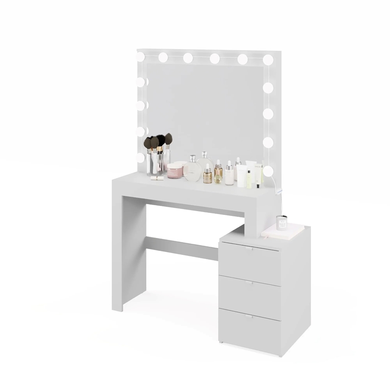 Boahaus Eleanor 3-Drawer Modern Wood Dressing Table with Mirror in White