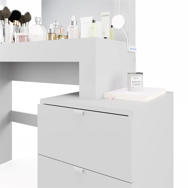 Boahaus Eleanor 3-Drawer Modern Wood Dressing Table with Mirror in White