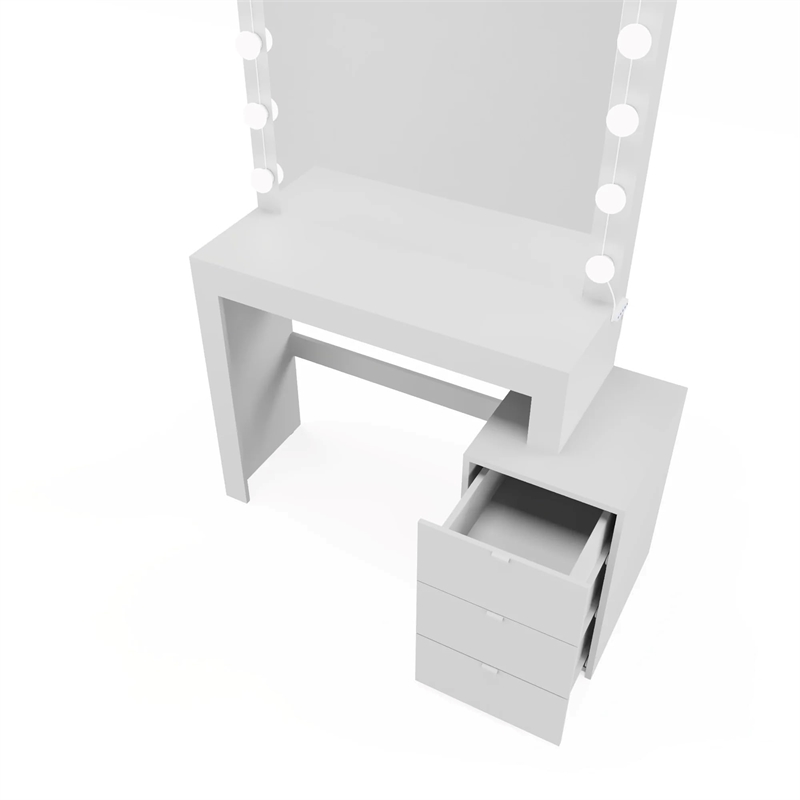 Boahaus Eleanor 3-Drawer Modern Wood Dressing Table with Mirror in White