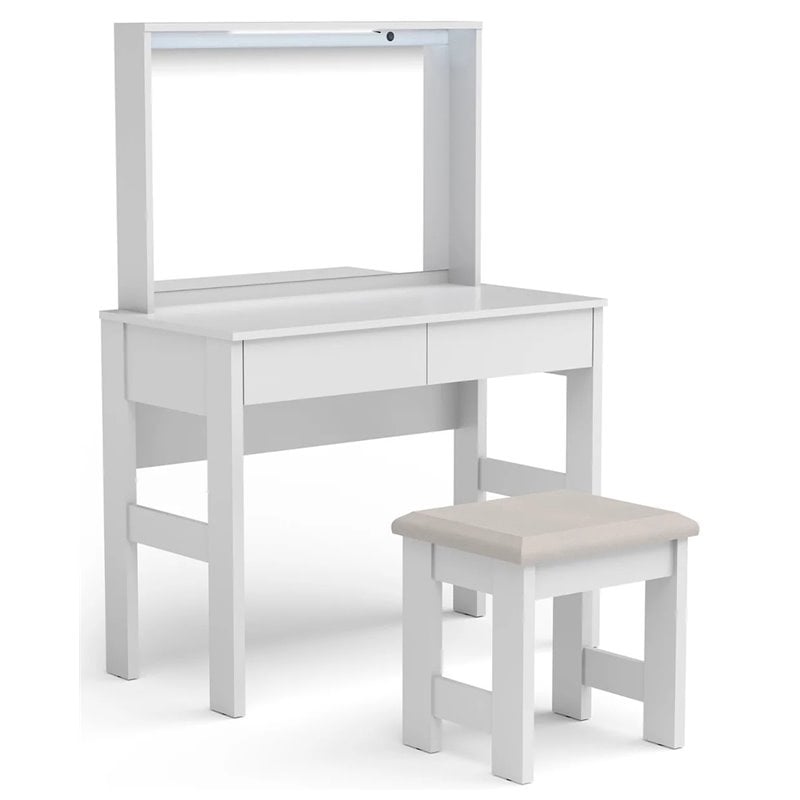 Boahaus Emma 2-Drawer Modern Wood Vanity Set with LED Lights in White