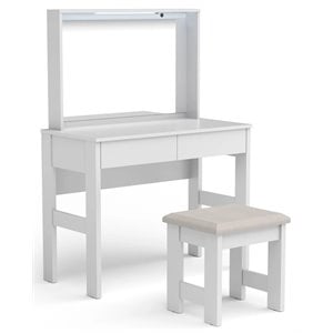 Boahaus Emma 2-Drawer Modern Wood Vanity Set with LED Lights in White