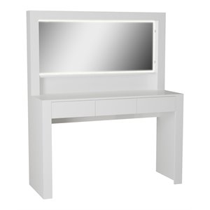 Boahaus Enid 3-Drawer Modern Wood Lighted Vanity with LED Light Strip in White