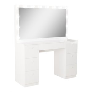 boahaus freya 7-drawer modern wood vanity with light bulbs in white