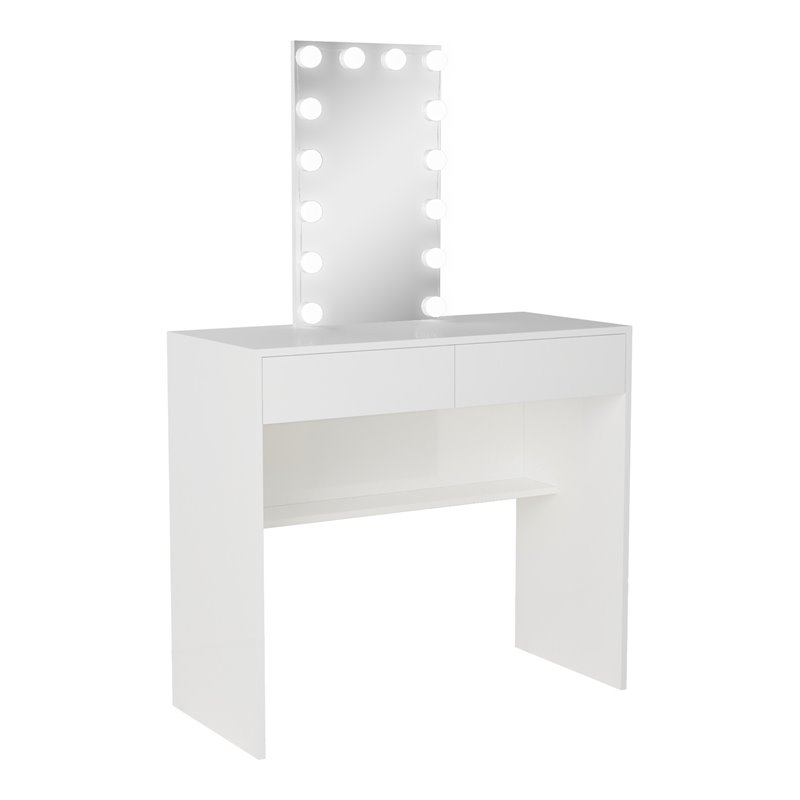 Boahaus Irina 2-Drawer Modern Wood Lighted Vanity with Mirror in White