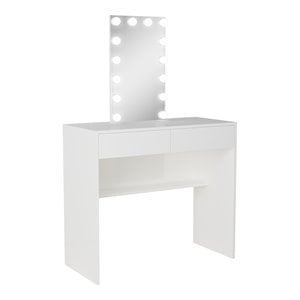Boahaus Irina 2-Drawer Modern Wood Lighted Vanity with Mirror in White