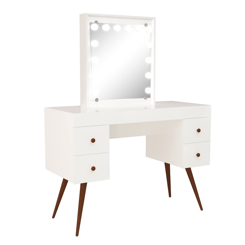 Boahaus Juno 4-Drawer Modern Wood Dressing Table with Mirror in White
