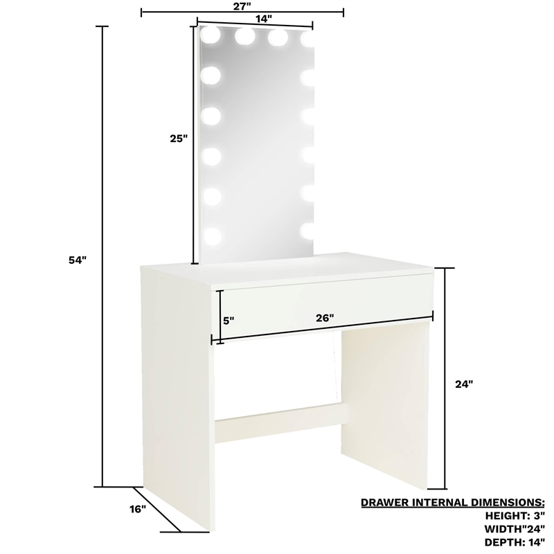 Boahaus Isabella 1-Drawer Modern Wood Dressing Table with Mirror in White