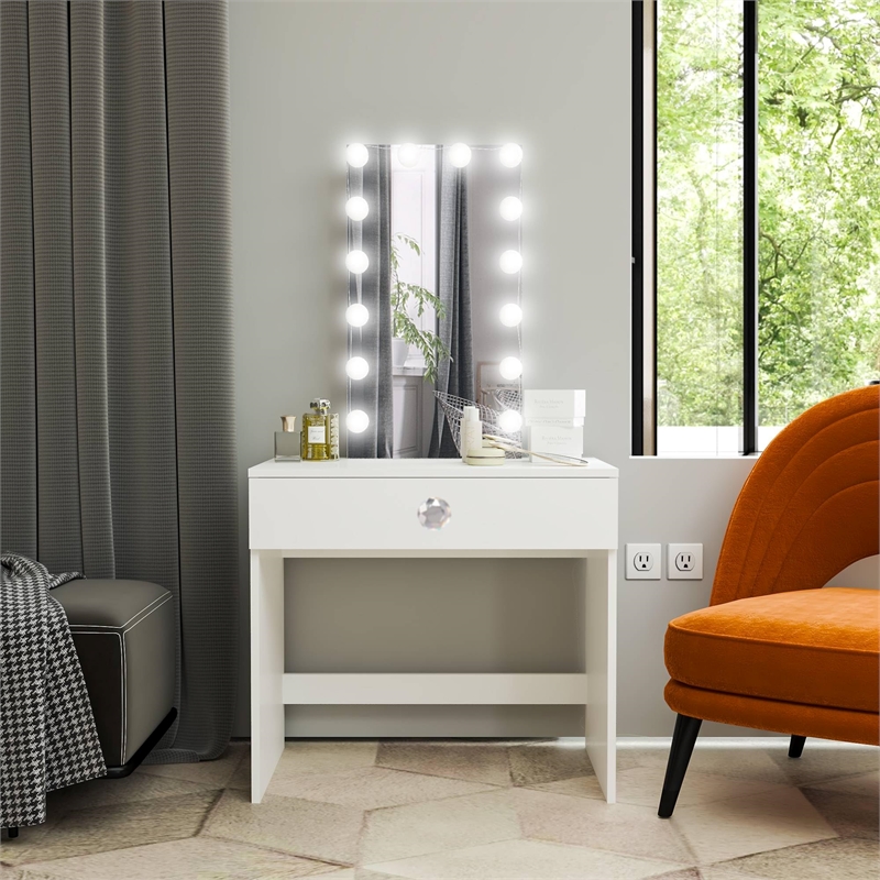Boahaus Isabella 1-Drawer Modern Wood Dressing Table with Mirror in White
