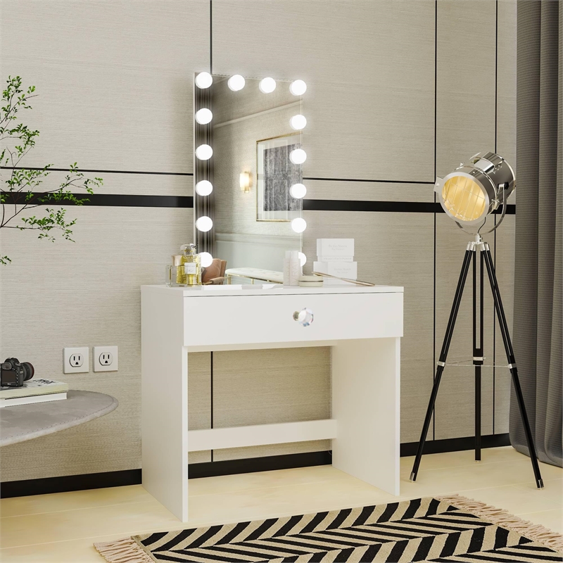 Boahaus Isabella 1-Drawer Modern Wood Dressing Table with Mirror in White