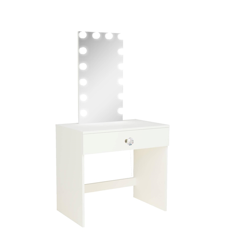 Boahaus Isabella 1-Drawer Modern Wood Dressing Table with Mirror in White