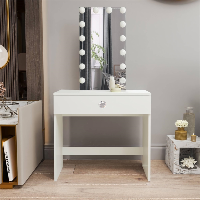 Boahaus Isabella 1-Drawer Modern Wood Dressing Table with Mirror in White