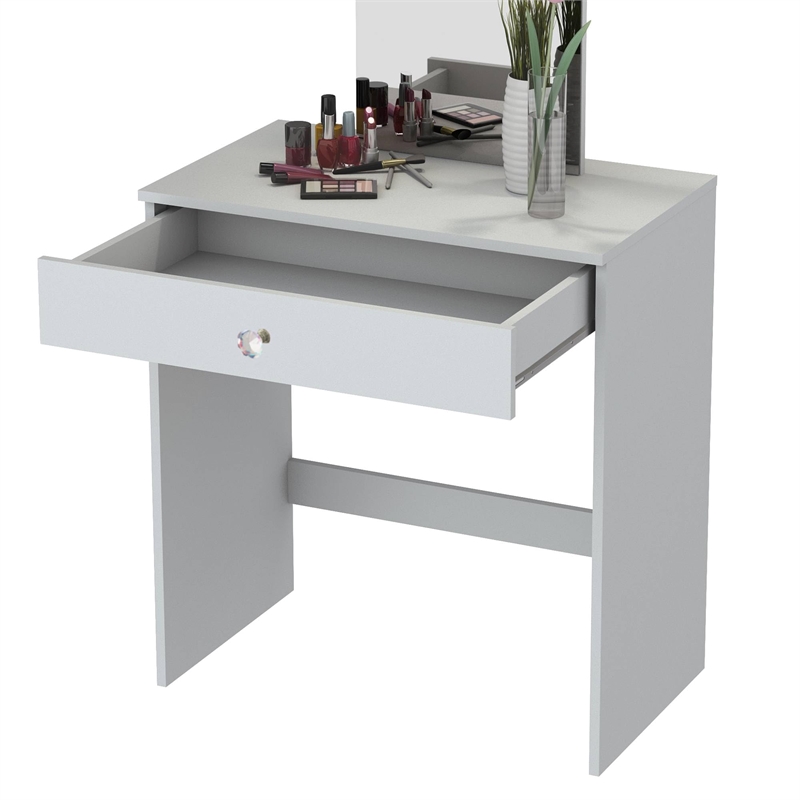 Boahaus Isabella 1-Drawer Modern Wood Dressing Table with Mirror in White