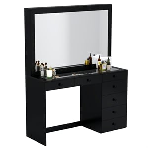 Boahaus Jane 7-Drawer Modern Wood Dressing Table with Mirror in Black