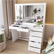 Boahaus Jane 7-Drawer Modern Wood Dressing Table with Mirror in Smoked White