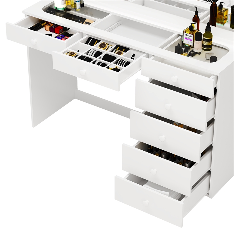 Boahaus Jane 7-Drawer Modern Wood Dressing Table with Mirror in Smoked White