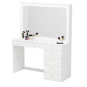 Boahaus Joan 7-Drawer Modern Wood Dressing Table with Mirror in White