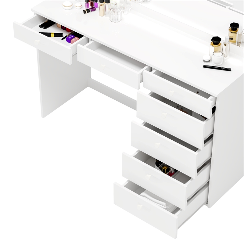Boahaus Joan 7-Drawer Modern Wood Dressing Table with Mirror in White