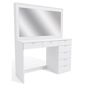 boahaus joan 7-drawer modern wood dressing table with mirror in white