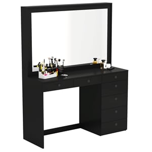 Boahaus Joan 7-Drawer Modern Wood Dressing Table with Mirror in Black