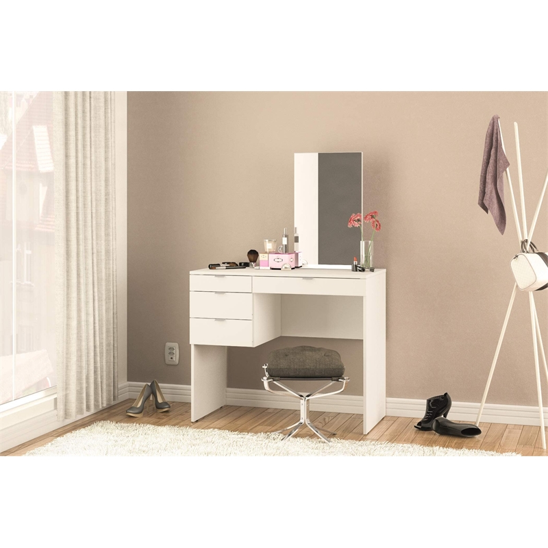Boahaus Maia 4-Drawer Modern Wood Dressing Table with Mirror in White